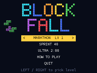 BlockFall title screen with its game modes